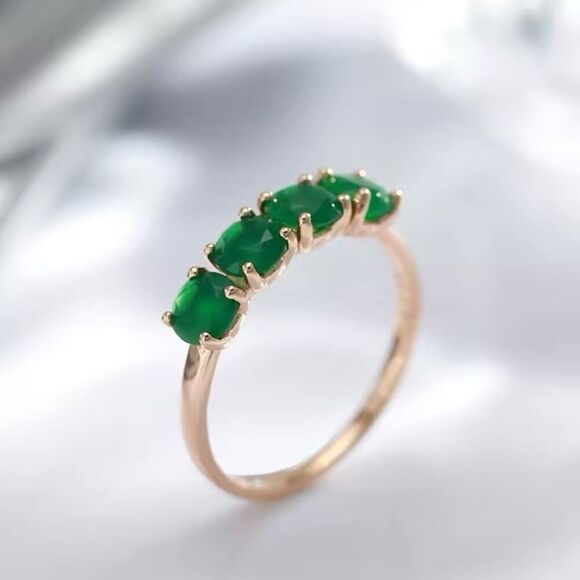 Stunning Round Natural 4 Stone Emerald 18k Gold Ring Womens New - Picture 3 of 15
